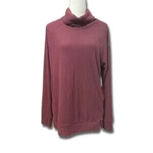 Andrew Marc Sport Turtle Neck Top Side Zipper Relaxed Fit Ribbed Burgundy L NWT